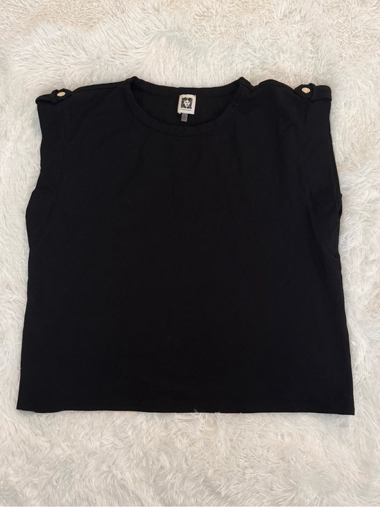 Anne Klein Tops - Anne Klein Black Sleeveless Muscle Tee Shirt Gold Shoulder Buttons Sz XL